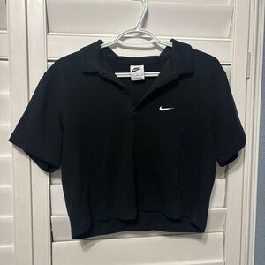 Women Nike Black crop top Polo Shirt with White Logo